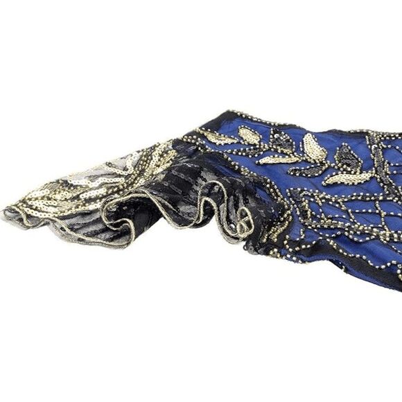 ✨💙 Flapper Great Gatsby 1920s Retro Tassel Fringe Sequin Blue Dress XL NEW - Picture 4 of 15